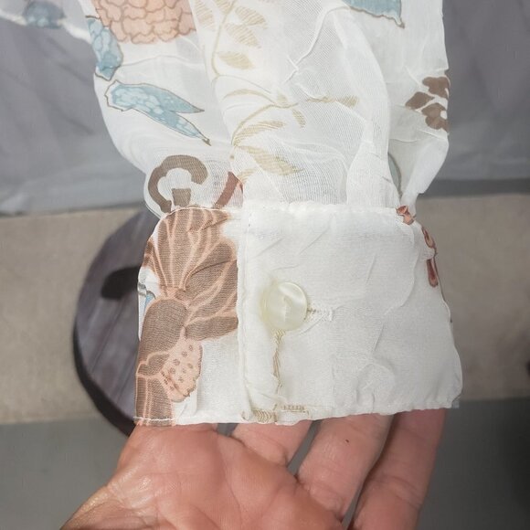 Alfred Dunner Blouse Cream Coral Floral Cottage Core Sheer Ethereal 14 - Picture 6 of 14